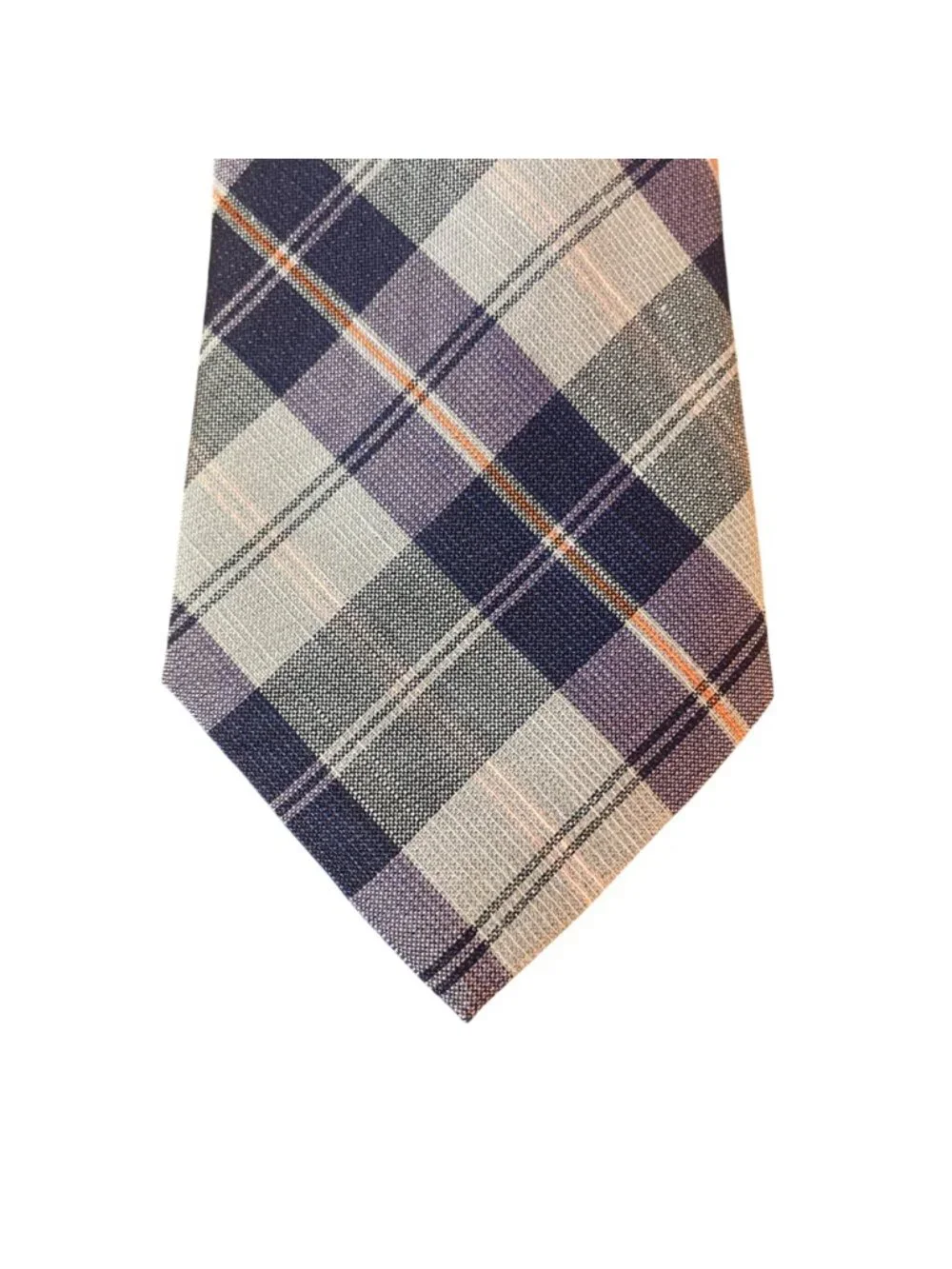 Lauren Ralph Lauren Silk Linen Plaid Pre Fall Aqua Thin Necktie